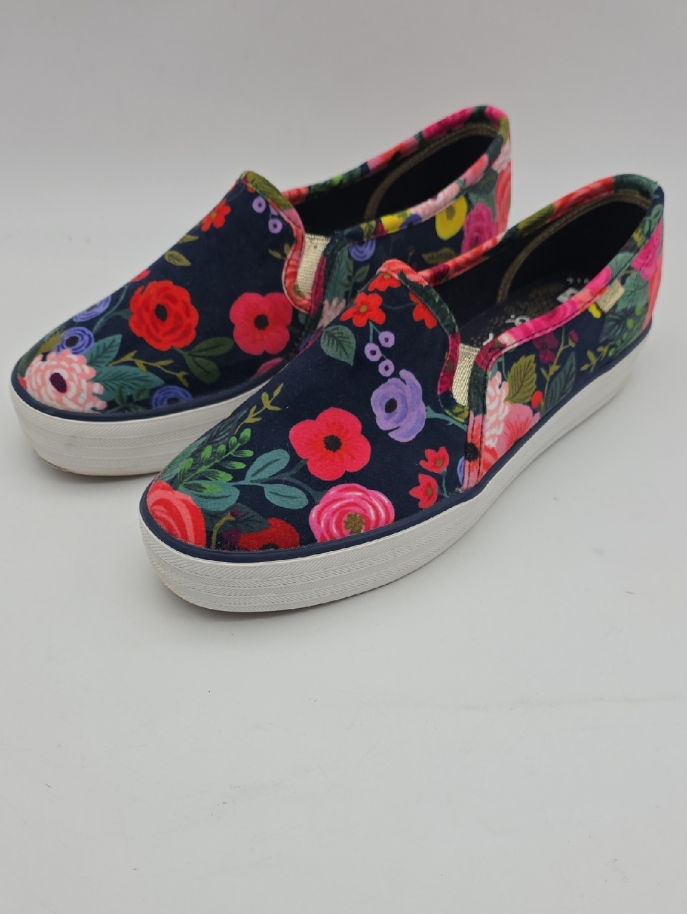 Keds x Rifle Paper Co. Triple Decker Floral Velvet Slip On Sneakers Size 9.5